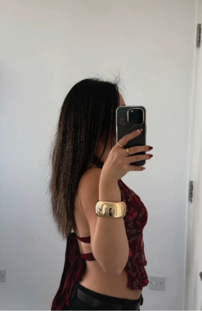 Roux Burgundy Embellished Backless Halterneck Top