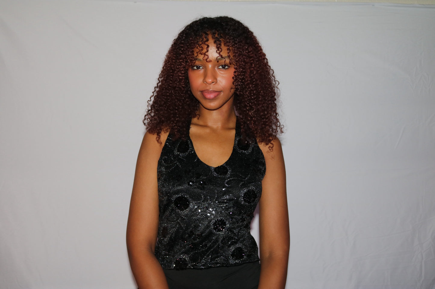 Kaia Midnight Black Embellished Backless Halterneck Top