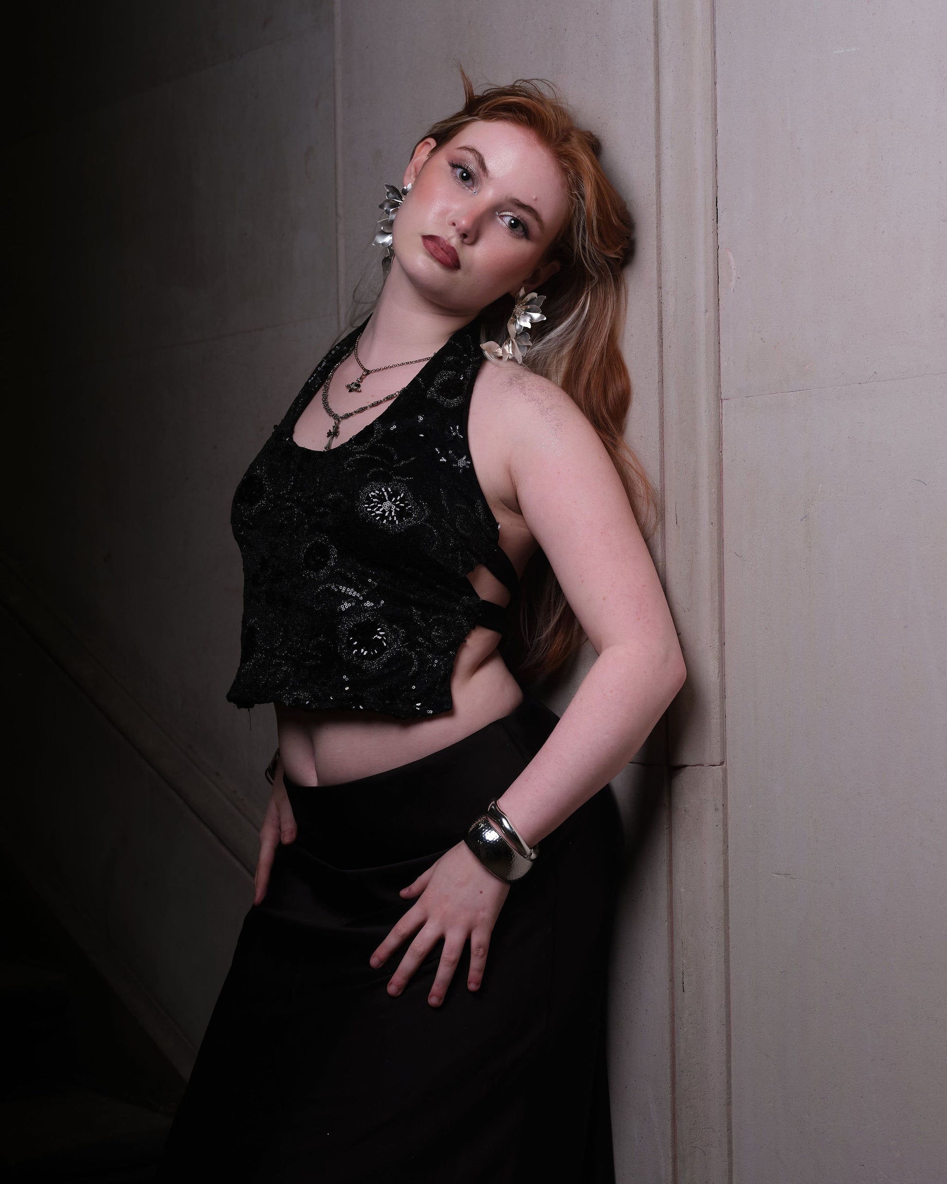 Kaia Midnight Black Embellished Halterneck